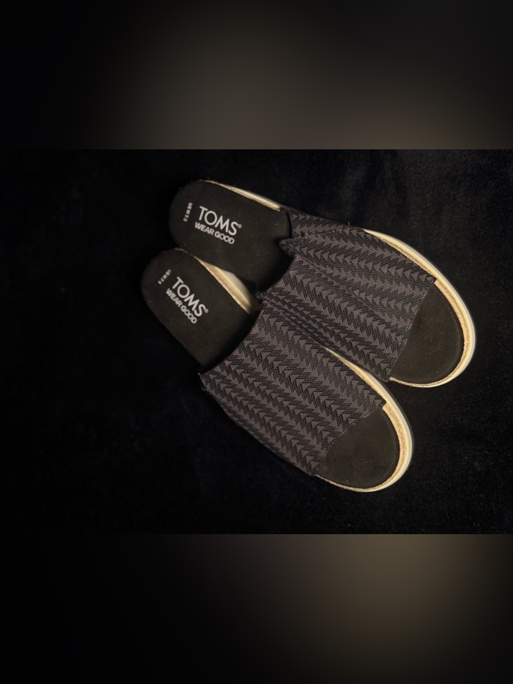 Toms Women’s Slip-On Espadrille Slides in Charcoal Herringbone